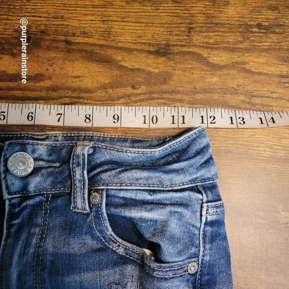 American Eagle Hi Rise Shortie Size 0 Next Level Stretch Medium Dark Wash Denim - Picture 7 of 11